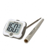 Get a good read on what's cooking! The adjustable head of this digital thermometer has an oversized LCD screen that gives the temperature readout  from a number of viewing angles, so you don't have to bend over backwards to know about your bird. The stainless steel stem features a precision point that keeps flavor and juices locked in. 2-year warranty.