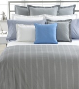 Lauren by Ralph Lauren's Jermyn Street sheet set features sleek blue and white stripes for a refreshingly modern look. Flat sheet is finished with a 5 hem.