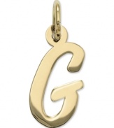 The perfect gift for Gina. This polished G initial charm features a pretty, small script design in 14k gold. Chain not included. Approximate length: 7/10 inch. Approximate width: 3/10 inch.