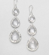 Three sparkling, faceted clear quartz stones set in hammered sterling silver in a long, drop design. Clear quartzSterling silverDrop, about 2.75Hook backImported 