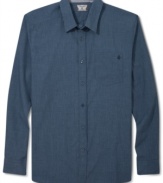 Make a lasting impression with this handsome solid shirt by Volcom.