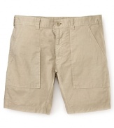 Theory gives classic cargo shorts a modern lightweight update in breezy khaki linen.