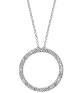 Rounding into fashionable form. This sterling silver necklace is centered by a circle pendant radiant with diamonds (1/10 ct. t.w.). Approximate length: 18 inches. Approximate drop: 3/4 inch.