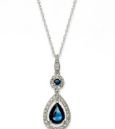 Adorn your neckline with something elegant. This teardrop-shaped pendant highlights round and pear-cut sapphires (1-1/3 ct. t.w.) and round-cut diamonds (1/4 ct. t.w.). Set in 14k white gold. Approximate length: 18 inches. Approximate drop: 1 inch.