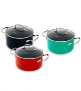 Spice up your space with Fiesta's colorful & durable cookware. Mastering the art of prep & presentation, this casserole features a heavy-gauge construction that heats evenly & quickly for effortless gourmet meals and features a Thermolon™ ceramic nonstick coating for a neat & tidy cleanup. Limited lifetime warranty.