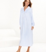 Sweetness you won't feel guilty craving. A modern geometric print cozies up to lace trim on this microfleece nightgown by Lanz of Salzburg.