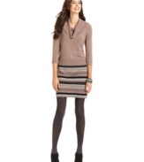 Add this fun little number to sweater dress collection! Spense's petite piece features chic stripes and a cozy cowl neckline.