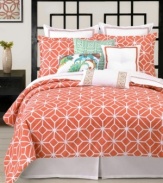 Create a beachside getaway in your room with this Trina Turk Trellis Coral comforter set, featuring soothing coral and white hues. A latticework and floral pattern gives this set a whimsical appeal.