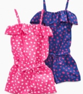 Nothing screams out girly fun than a polka dotted ruffle romper from Epic Threads.