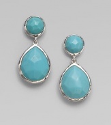 A beautifully rich design in sleek sterling silver with faceted turquoise stones. Sterling silverTurquoiseDrop, about 1¼Post backImported 