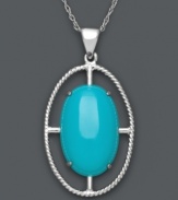 A touch of color. An oval-shaped turquoise stone (12 mm x 20 mm) attracts attention in a pretty, sterling silver setting. Approximate length: 18 inches. Approximate drop: 1-1/2 inches.