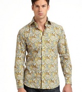 THE LOOKSpirited Euro stylingBright paisley print on crisp poplinSignature square buttonsSpread collar with single button at backLong sleeves with button cuffsRibbon trim inside collar, placket and at cuff placketContrast embroidered logo at back yokeTHE MATERIALCottonCARE & ORIGINMachine washImported