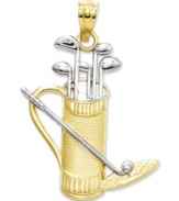 A hole in one! This sporty golf clubs and golf bag charm is perfect for the aspiring Rory McIlroy. Crafted in 14k gold and sterling silver. Chain not included. Approximate length: 1-1/10 inches. Approximate width: 3/4 inch.