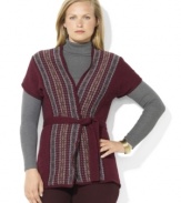 Lauren Ralph Lauren's sleeveless cocoon petite cardigan is knit with a timeless Fair Isle pattern along the placket for a cozy look and feel.