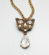 Sparkling Swarovski crystals and rhinestones accent this exotic panther head pendant on a doublt link chain that converts to an elegant brooch. Swarovski crystalsGlass stonesPewter and brassLength, about 31-35 adjustablePendant size, about 3.75Lobster clasp closure on necklacePin backMade in USA