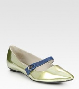 Glazed metallic patent leather flat with a contrasting leather Mary Jane strap and unexpected point toe. Patent leather and leather upperLeather lining and solePadded insoleMade in ItalyOUR FIT MODEL RECOMMENDS ordering one size up as this style runs small. 