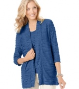 This textured cardigan from JM Collection features an open front for a laid-back look.  Pair it with the matching tank top to make a twinset!