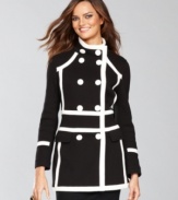 High contrast in black and white, INC's colorblocked topper completes your cold-weather look in style!