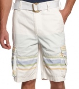 American Rag updates the classic cargo short with colorful stripes and a sleek belt.