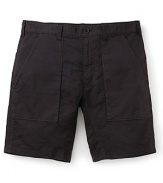 Theory gives classic cargo shorts a modern lightweight update in breezy black linen.