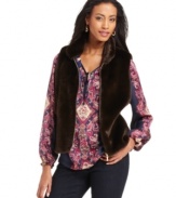 Charter Club offers two luxe looks in one great vest. Wear the faux fur side to add a cozy touch to separates, or introduce a pop of color with the chic printed side!