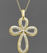 Let your faith shine. Kaleidoscope's stunning Celtic-inspired cross features loops of sparkling crystals with Swarovski Elements. Crafted in 18k gold over sterling silver. Approximate length: 18 inches. Approximate drop: 1-2/3 inches.