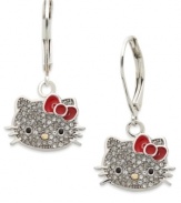 Get some special face time with Hello Kitty. These leverback earrings, set in sterling silver, dazzle with pave crystals providing a lustrous touch. Approximate drop: 1-1/10 inches.