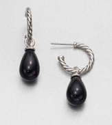 From the Bijoux Collection. A smooth, teardrop-shaped black onyx stone on a cabled, sterling silver hoop. Black onyxSterling silverPost backMade in USA