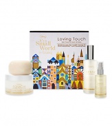 Beautiful glitter gift set inspired by the messaging of It's a Small World. Celebrate Mom and Baby with this striking set, including the complete full size line: Touch Body Butter, Share Calming Oil, Dream Sleep Mist, and Love Cleansing Bar. Made from the finest ingredients, hand selected to leave skin nourished and healthy. Products can be enjoyed by both Mom and Little One. Trusted quality, beautiful aromas and rich textures that nurture from head to toe. Perfect for the expecting or new mom.