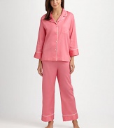 Classic sleepshirt and pant set is inspired by his favorites, but tailored just for you in always comfortable, pure cotton. Button front Chest patch pocket Drawstring waist Inseam, about 26 Machine wash Imported