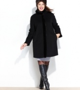 Faux-fur trim adds the look of luxe to this Ellen Tracy plus size coat -- fabulous for a stylish fall look without skimping on warmth!