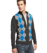 A bold pattern adds some big time detail to your layered look this fall with this argyle full-zip sweater from INC International Concepts.