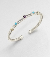 From the Renaissance Collection. An artistic style with faceted amethyst and smooth turquoise set on a sterling silver cable design accented in radiant 18k gold. Sterling silver18 goldAmethyst and turquoiseDiameter, about 2.5Slip-on styleImported