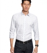 For the distinct and trendy man is this bold and distinctive shirt by Alfani BLACK.