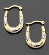 Wear these versatile hoop earrings from work to weekend! Set in 14k white & yellow gold. Approximate drop: 1/2 inch. Approximate diameter: 1/4 inches.