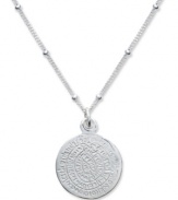 Classical meets contemporary on Studio Silver's intricate medallion pendant. Crafted in sterling silver with a vintage-inspired engraved design and bead chain. Approximate length: 18 inches. Approximate drop: 1/2 inch.