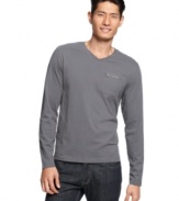 Solid long sleeve fitted t-shirt by Alfani RED with zip pocket at chest.