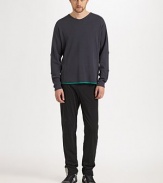 A finely-crafted, casual wear essential in textured stretch cotton with pop color detail at the hem.Crewneck97% cotton/ 3% spandexMachine washImported