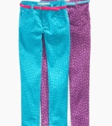 She'll instantly fall in love with the bright colors and lovely heart print of these Epic Threads skinny jeans.