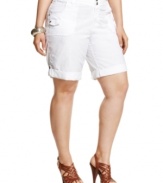 Pair all your new summer tops with INC's plus size roll-tab shorts, featuring cuffed or uncuffed styling.