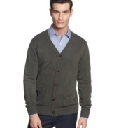 Button up your classic layered style with this patch-pocket cardigan sweater from Geoffrey Beene.