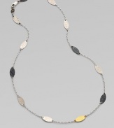 From the Willow Collection. This elegant chain stationed with leaves of hammered metal - white and blackened sterling silver and 24k yellow gold - is at once modern and earthy.Sterling silver 24k yellow gold Chain length, about 16 Pelican clasp Imported