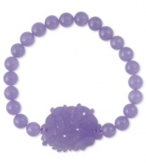 Earn a roar of approval with this dragon stretch bracelet. Lavender jade beads (8 mm) bring a stylish touch to this accessory with a dragon-styled center. Approximate length: 7-1/2 inches. Approximate dragon size: 25 x 33 mm.