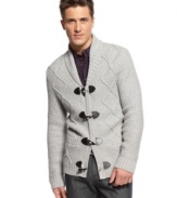 True gentleman style begins with a chunky knit cardigan from INC International Concepts.