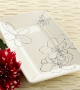 Mix-and-match! Sprawling black-and-white flowers lend your tabletop a modern sensibility. A blend of classic florals and contemporary design, this platter from the Laurie Gates dinnerware and dishes collection is crafted to enhance your decor at special occasions or quiet nights at home.