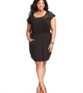 Look hot from all angles in Soprano's short sleeve plus size dress, featuring a lace back! (Clearance)