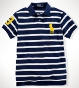 A modern trim-fitting polo is accented by a striped pattern and iconic Big Pony for a luxe, athletic look.