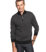 Get big style with the thin stripes of this handsome 1/4-zip sweater from Geoffrey Beene.