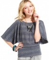 BCX indulges our love of all things metallic with a casual kimono sleeve top designed with twinkling, silvery stripes.