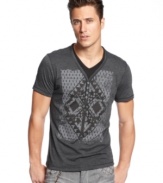 A cool graphic and a sleek button front V-neck give this INC International Concepts tee its unique style. (Clearance)